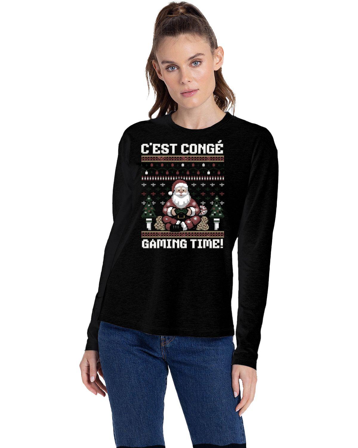 Chandail de Noël laid gaming time noir manches longues