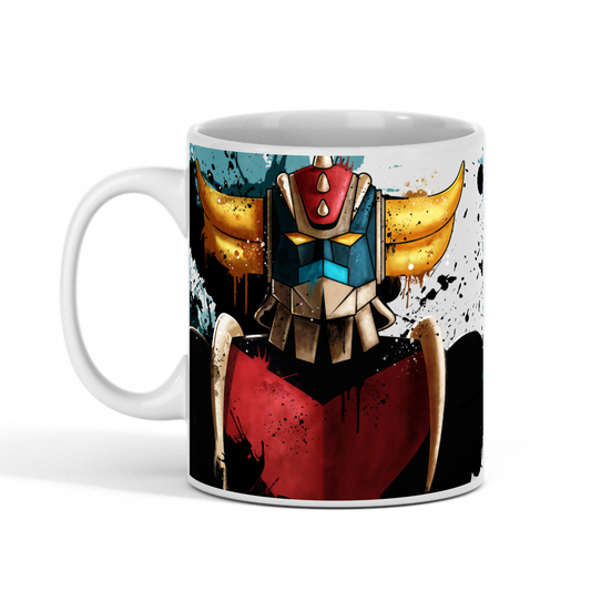 Tasse blanche Goldorak pour chocolat chaud avec design rétro
