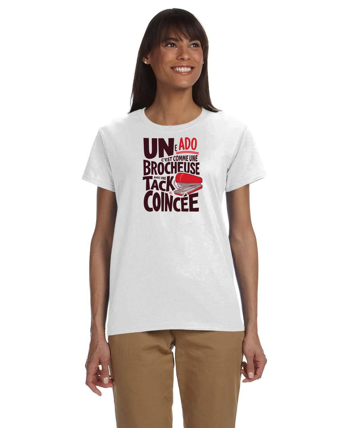 T-shirt femme avec message brocheuse, coton épais
